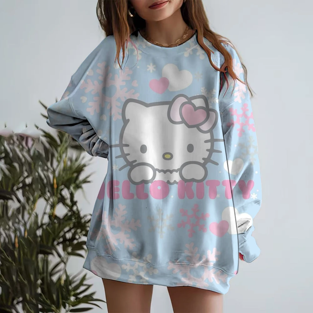 Popular All Booked For Christmas Print Pullovers Women Fashion Hello Kitty print O Neck Hoodeless Sweatshirts Autumn Winter Top