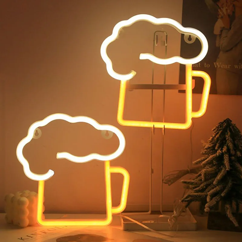 LED Beer Glass Neon Light Glowing Festival Decoration Desktop Atmosphere Neon Lamp KTV Bar Home Party Decor Adult Kid Gift