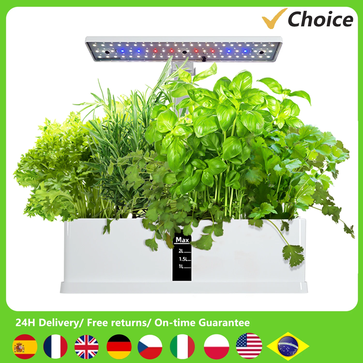 Smart Hydroponics Growing System Indoor Garden Kit 9 Pods Automatic Timing with Height Adjustable 15W LED Grow Lights 2L Water