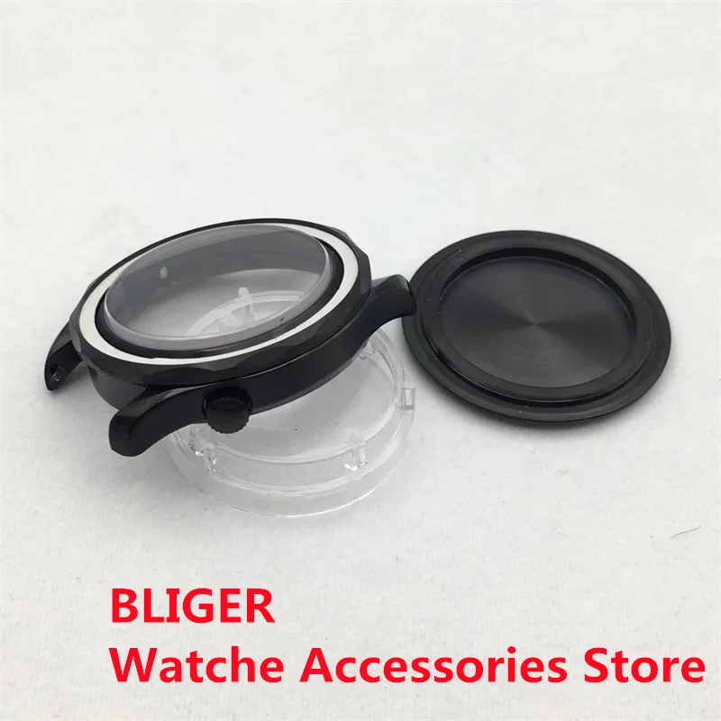 BLIGER 41Mm PVD Ion Đen Đồng Hồ Mặt Kính Sapphire 24 Viên Ngọc NH35 NH36 NH39 PT5000 ETA2836 Miyota 8215 DG3804 Phong Trào