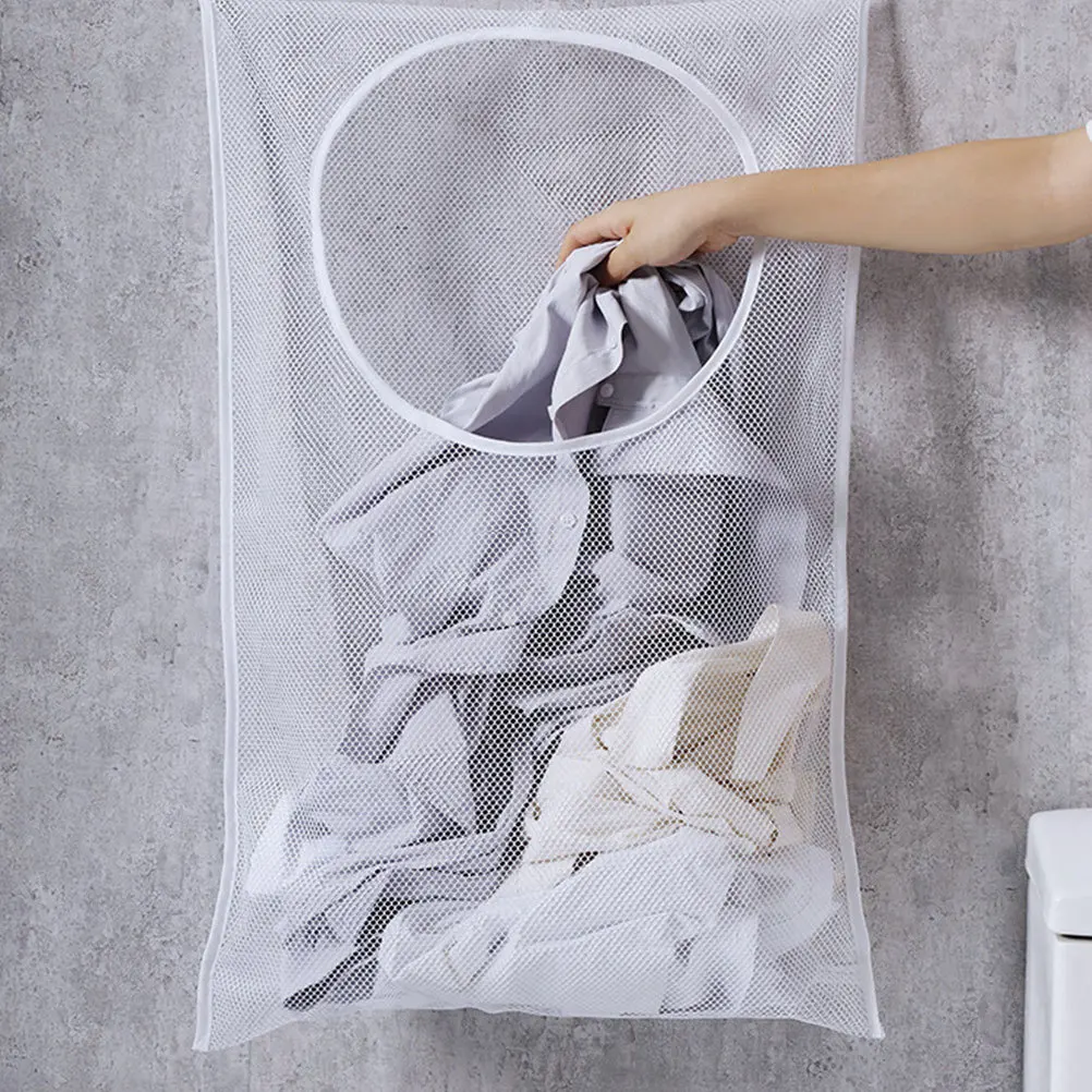 

1Pcs Wall Hanging Clothes Storage Bag Large Breathable Mesh Laundry Pouch Portable Handle Space Saving Dorm Bathroom Organizer