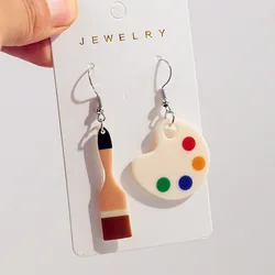 New Cartoon Brush Palette Acrylic Drop Earrings for Women Creative Funny Artist Palette Dangle Earrings Party Jewelry Gift
