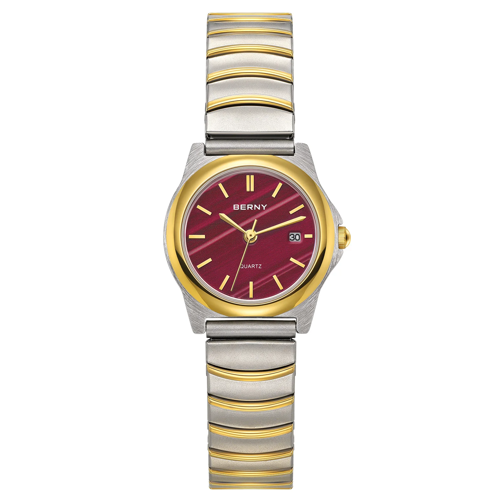 BERNY Gold Quartz Women Watch Fashion Easy Ware Women's Watches 3ATM Waterproof Stainless Steel Gold Expansion Band Ladies Watch
