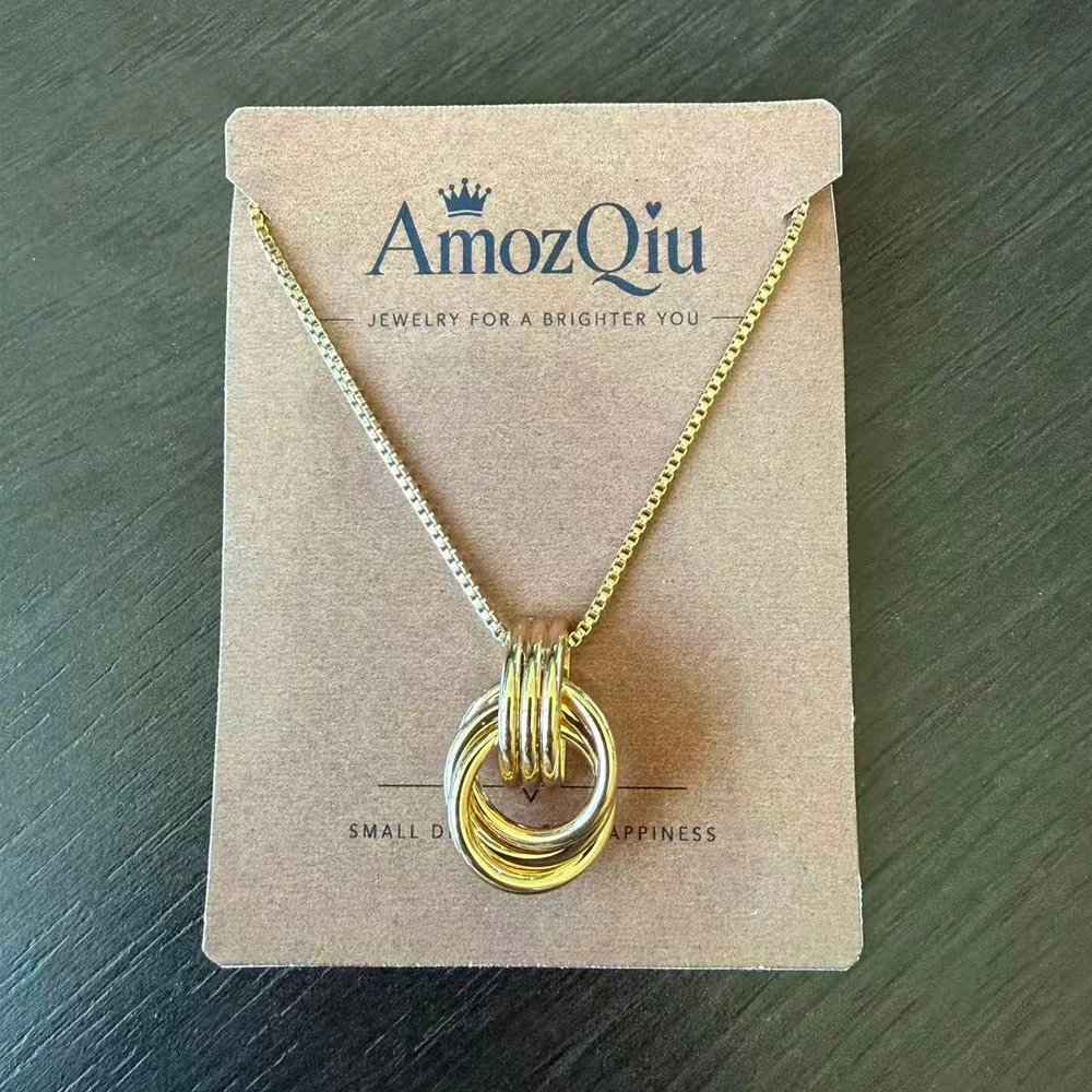 AmozQin Classic Golden Irregular Hollow Geometric Pendant Necklace Minimalist Oval Design Snake Bone Chain Women's Jewelry Gift