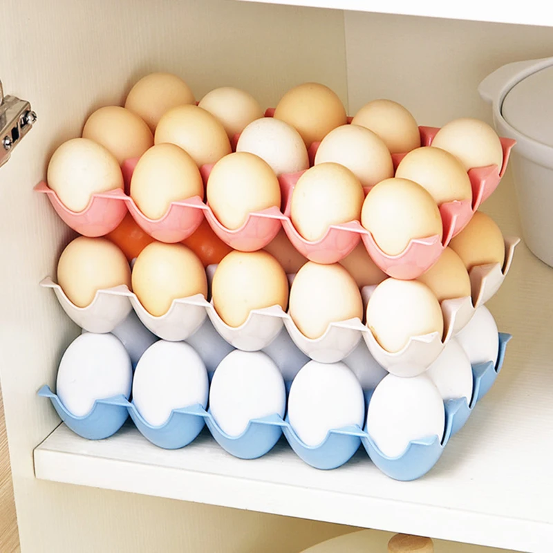 1pc 15grids Stackable Eggs Storage Box Kitchen Fridge Egg Organizer 3 Colors Classic Style Egg Storage Rack Plastic Holder