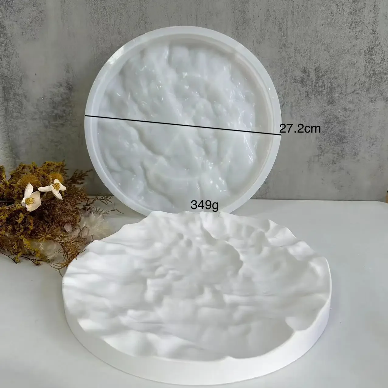 Irregular Ocean Waves Large Round Tray Silicone Mold Floral Jewelry Photo Stage Plaster Moulds