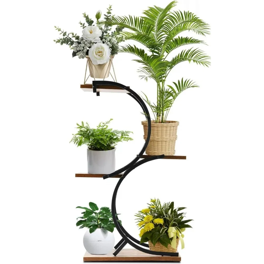 

Plant Stand Indoor 4-Tier wrought iron Green Plant Stand Use Office Home Décor, Wood(S style)…