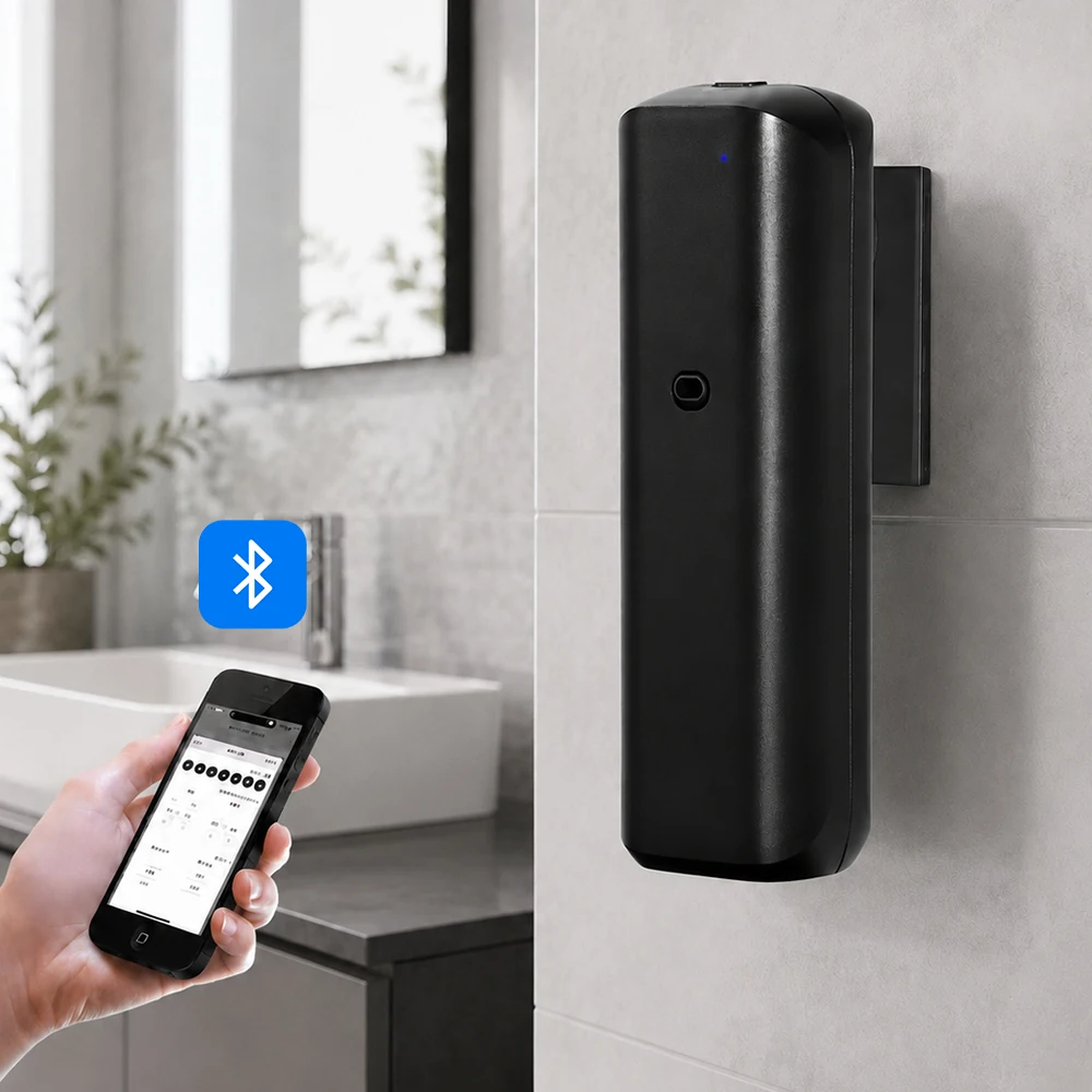 Wall Mounted Waterless Scent Diffuser Bluetooth Control Essential Oil Nebulizer Air Freshener for Home Toilet Hotel Bedroom