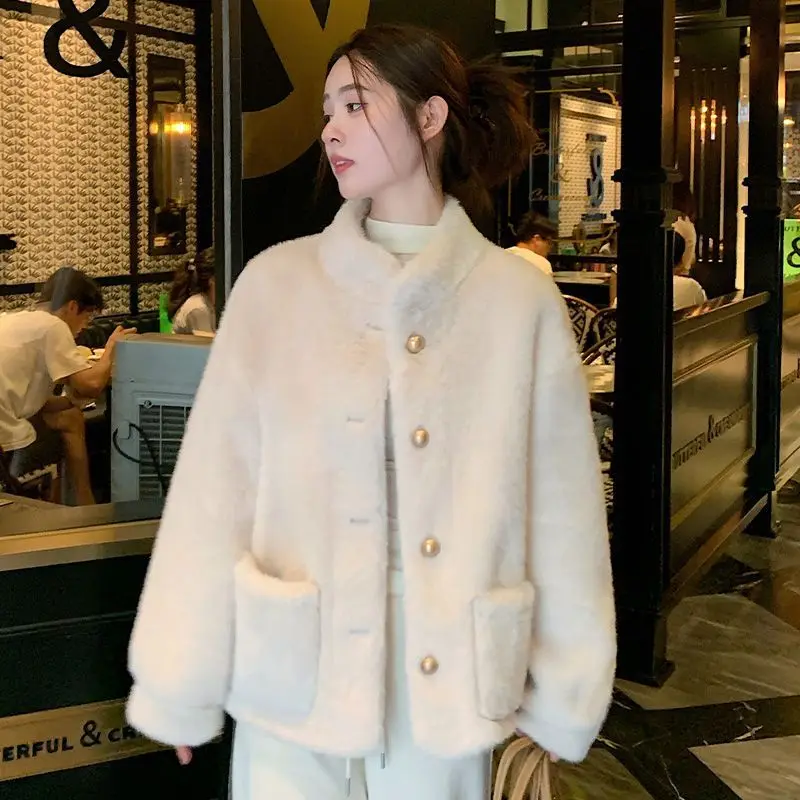 2026 New Thicken Mink fur integrated Fur Coat Women's Winter Short Warm Stand collar Environmentally friendly Fur Coats Tops