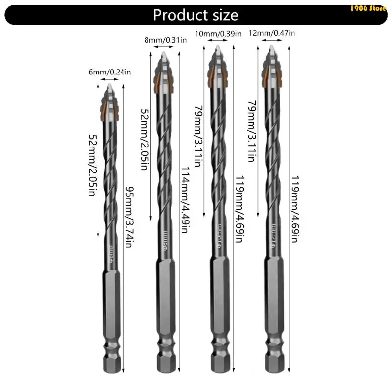 

U1JB 6/8/10/12mm Four Tooth Eccentric Drill Bit Serrated Eccentric Drill Bit Multifunction High Hardness Tool