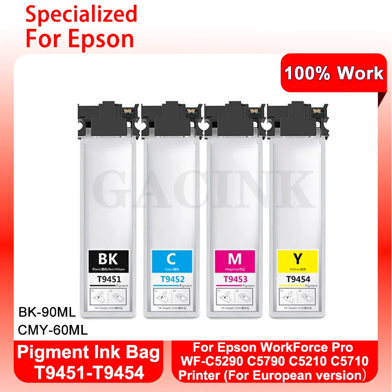 T9451 T9452 T9453 T9454 Pigment Ink Bag For Epson WorkForce Pro WF-C5290 C5790 C5210 C5710 Printer(European version）