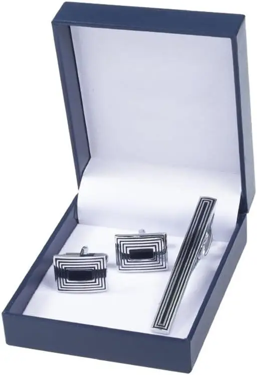 Electroplated Men Rectangular Metal Cufflinks Tie Clip Set Tie Clip Cufflinks