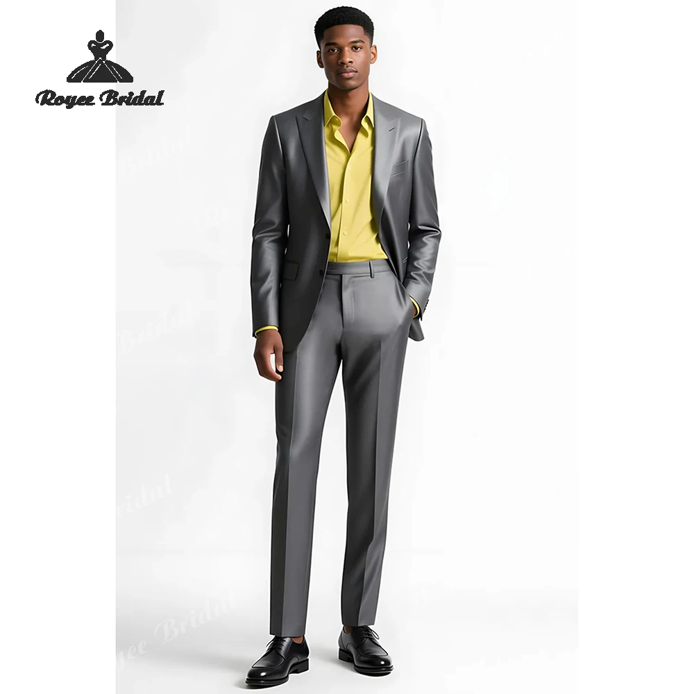 Zilvergrijs tweedelig herenpak met enkele rij knopen Bruiloft 2026 Piek revers avondpak Aangepaste trajes para hombre