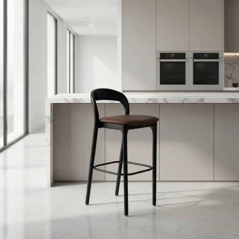 

Modern Nordic High Back Counter Bar Stool Cushion Leather Solid Wood Durable Home & Hotel Use