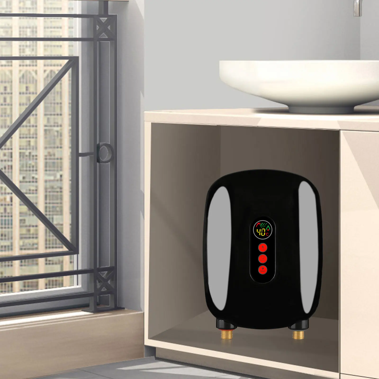 220V 6500W Mini Electric Tankless Instant Hot Water Heater with LCD Touch Screen Display Kitchen, For Kitchen, Shower, Black