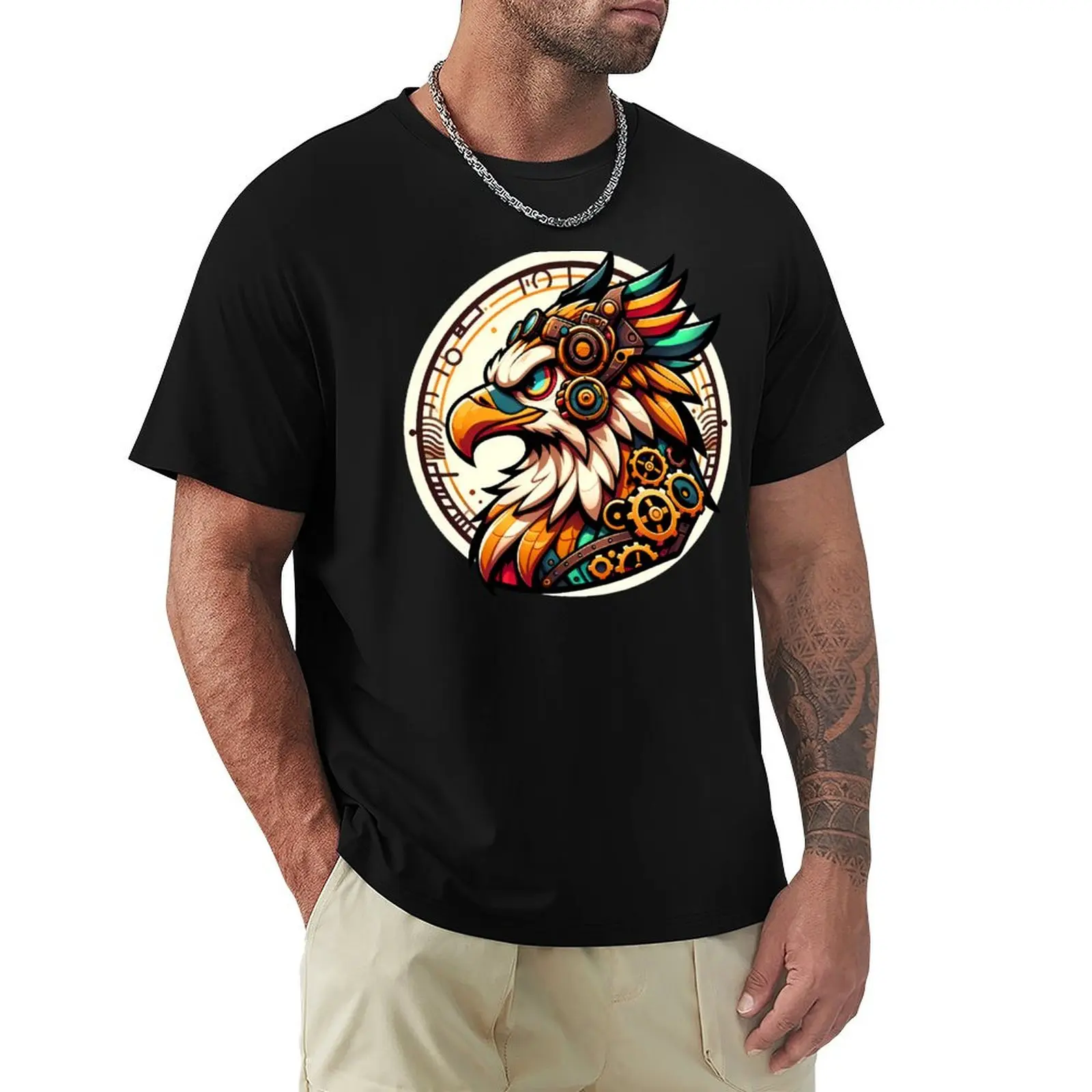 Steampunk Anthro Avian Griffin Art T-Shirt Breathable Sportswear T-Shirt for Men