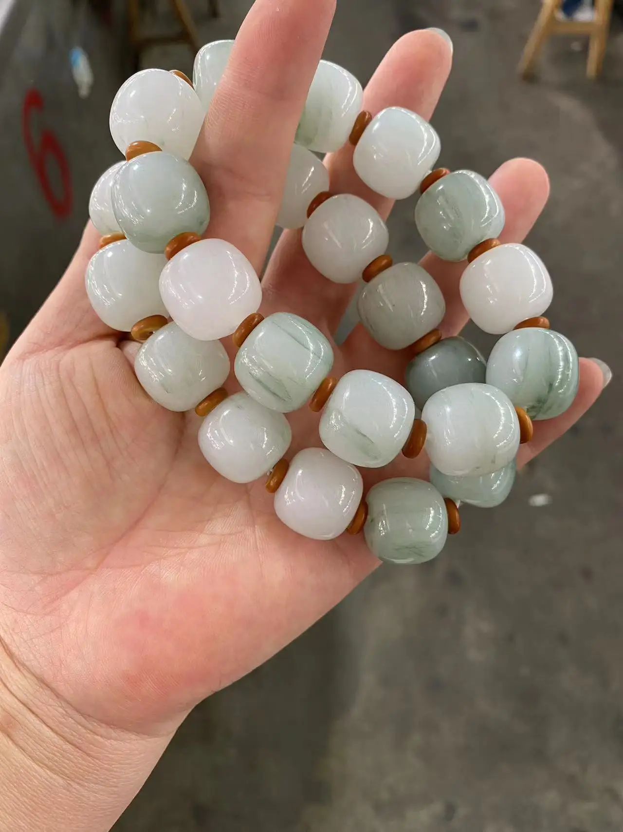 Boutique Jewelry true Jade Handwork Bracelet Natural Tianshan Cui Abacus type Hand String High Precious Bangle Handring