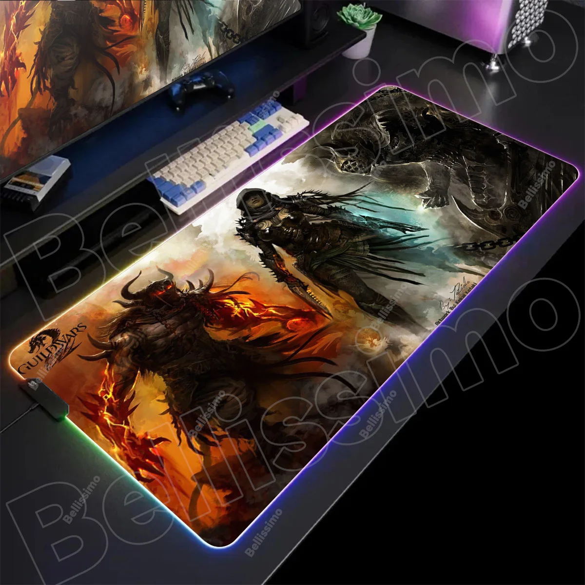 Mouse Pad Gamer Guild Wars 2 Rgb Desk Mat Back Light Led Mousepad Setup Gaming Accessories Deskmat Big Mousepepad Backlight