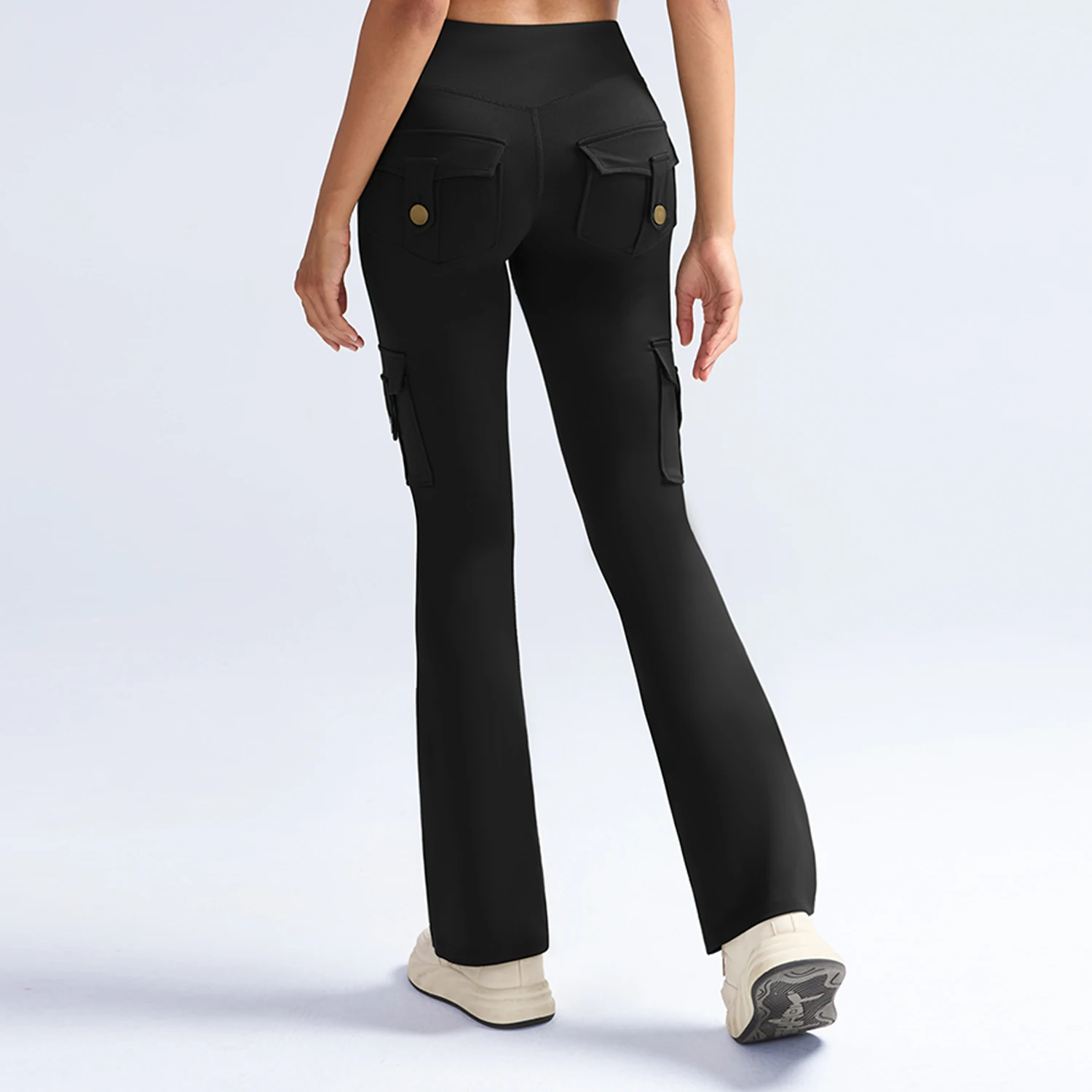 جيب مضيئة طماق للنساء عالية الخصر Bootcut جرس قيعان البطن التحكم اليوغا السراويل موضة الرياضة واسعة الساق طماق