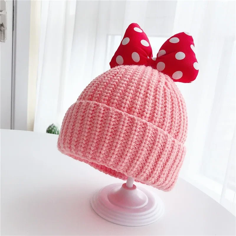 Disney Minnie Mouse Beanies Kids Girls Cartoon Cute Warm Fashion Winter Knitted Cap Anime Kawaii Headwear Children Knitting Hat