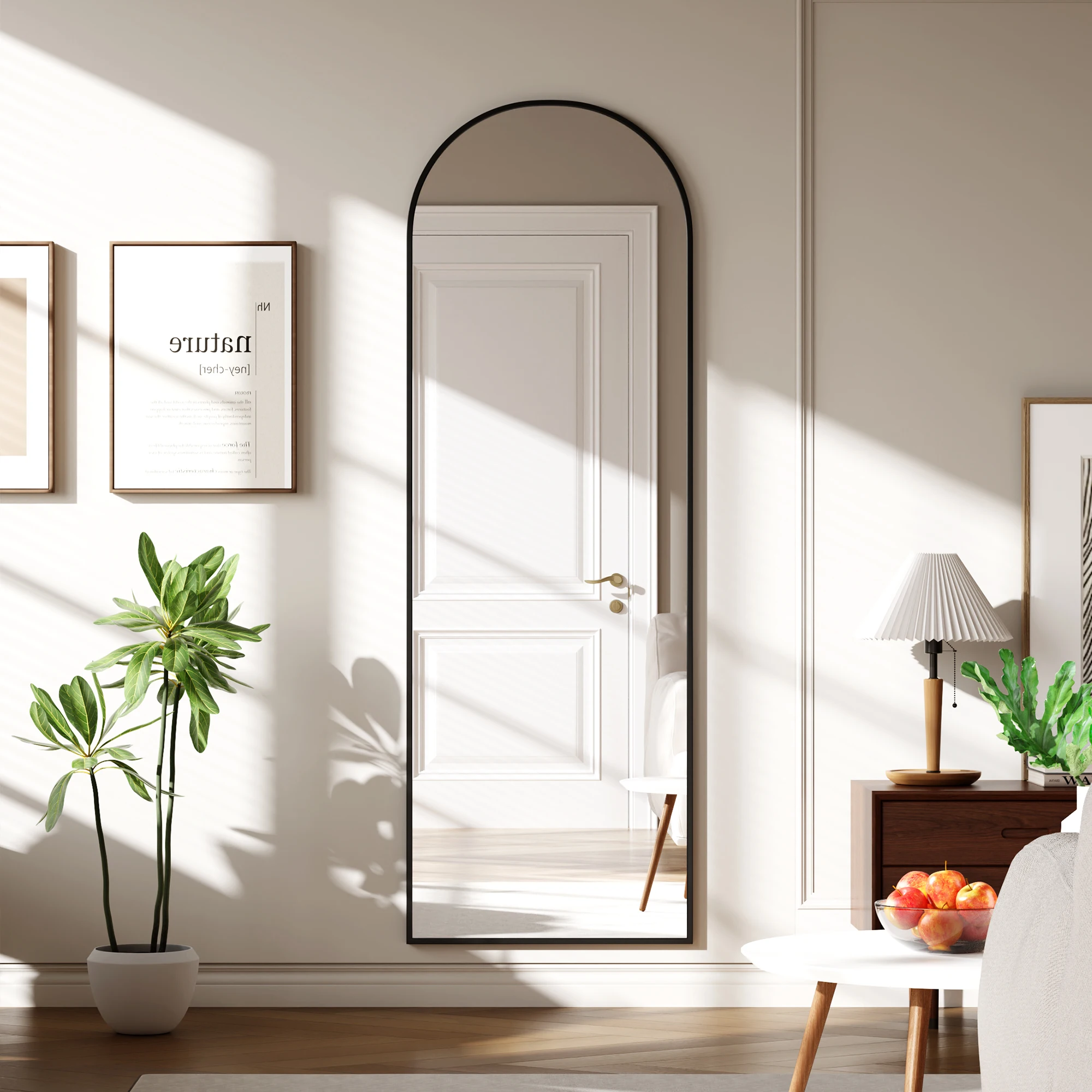 Arched Full-Length Mirror 65x22 with Matte Black Aluminum Frame HD Explosion-Proof Glass - Freestanding/Wall Mounted for Bedroom/Bathroom/Entryway