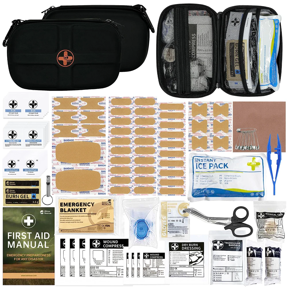 RHINO RESCUE Mini Botiquín De Primeros Auxilios Pequeño Kit De Emergencia Portátil Impermeable Artículos Esenciales Para Acampar, Con 106 Artículos Para Viajes, Hogar, Automóvil