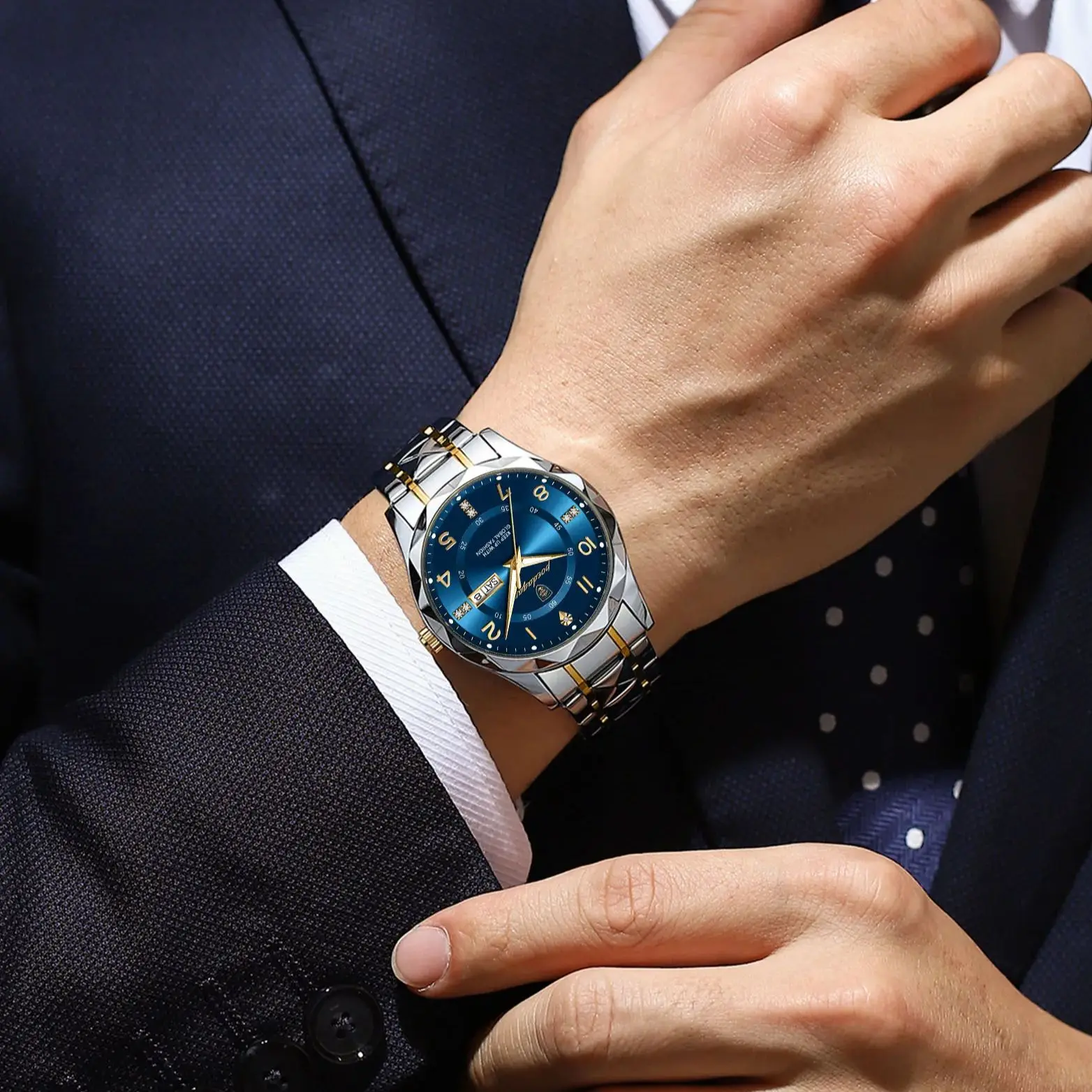 POEDAGAR ساعة رجالية فاخرة مقاوم للماء تاريخ الأسبوع مضيئة موضة ساعة اليد الفولاذ المقاوم للصدأ الكوارتز الرياضة ساعات رجالية Reloj الذكور #5