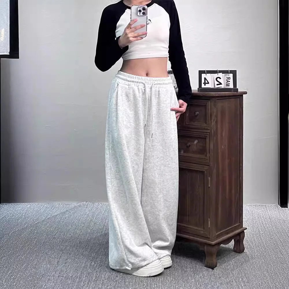 2025 Women's Premium Straight-Leg Joggers Elastic Cuffs Fleece-Lined Heavyweight Streetwear Loose Fit Sport Pants