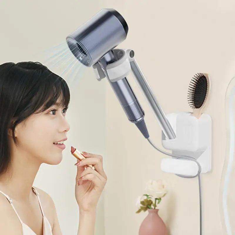 

Hair Dryer Holder Wall Bathroom Shelf Without Drilling Plastic Hair Dryer Stand with Storage Box Toilet Blower Holder Shelf