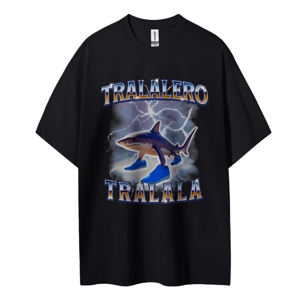 Funny Shark with Sneakers Graphic T-shirt Unisex Lightning Cloud Print Tee Casual Streetwear Men Women Summer Short Sleeve Top