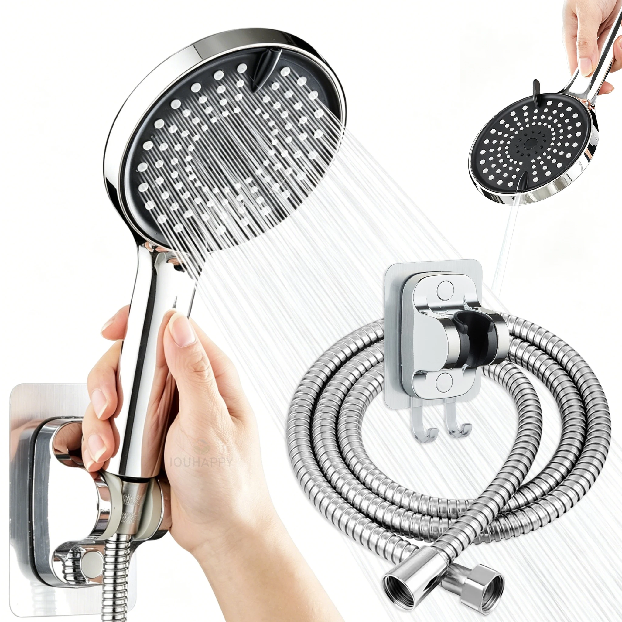 3-teiliges Set 3-Modus-Duschköpfe Hochdruck-Handbrause Wassersparende Sprühköpfe Badezimmerzubehör, mit Schlauch und Halterung