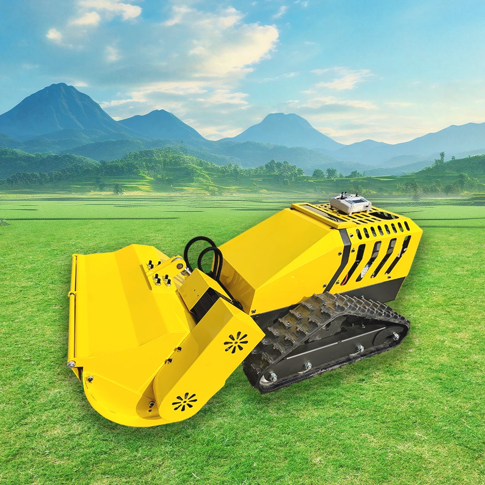 All Terrain Rubber Remote Control Robot Flail Lawn Mower with