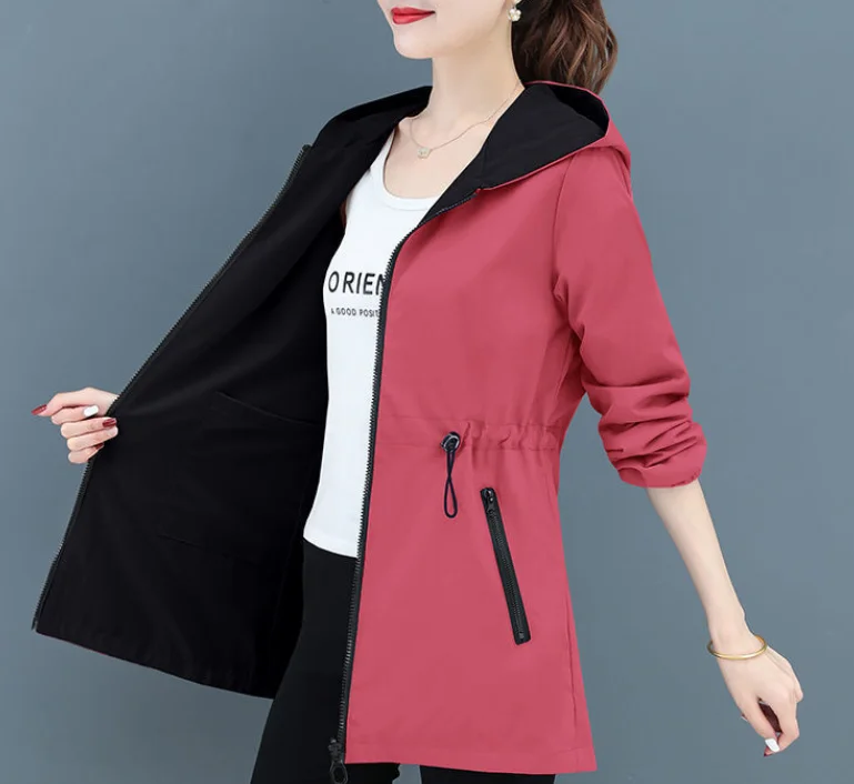 2024 Autumn Women\'s Double-sided Windbreaker  Hooded Trench coat