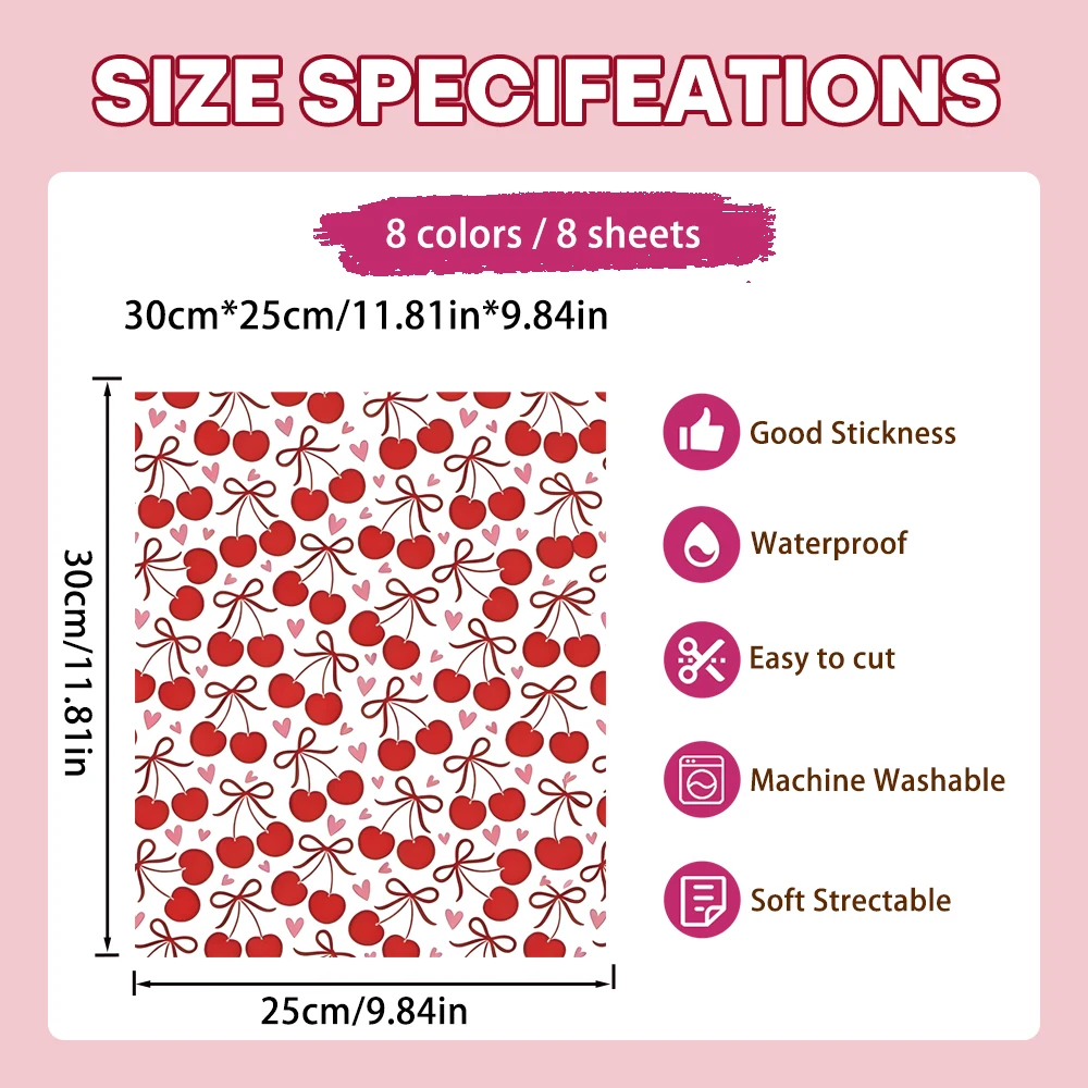 8Pcs Elastic Bow & Love Heat Transfer Stickers, For Yoga/Fitness/Quick Dry T-Shirt DIY