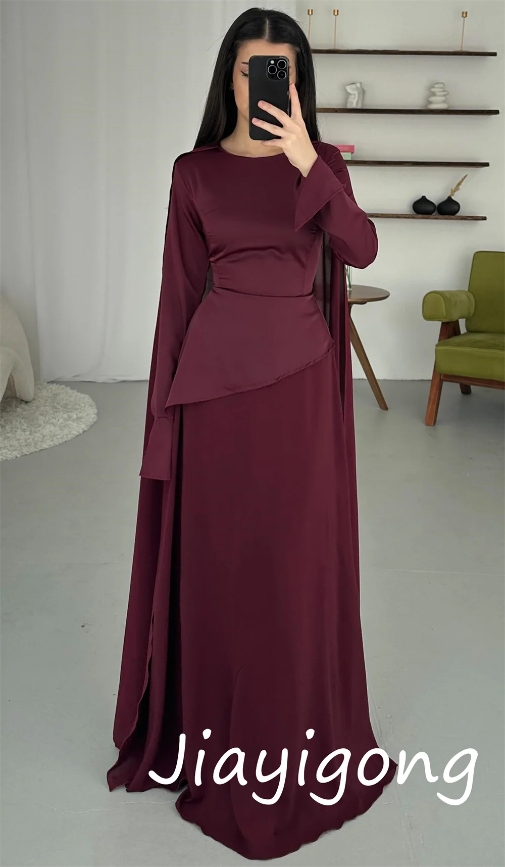 Customized Classic Casual Jersey Pleat A-line Scoop Neck Long Dresses Bespoke Occasion Matching Formal