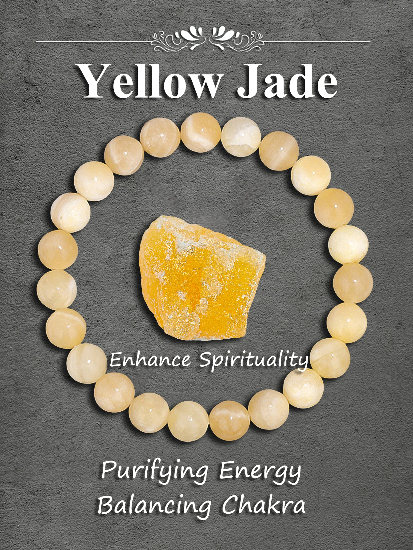 Reiki Natural Stone Yellow Jade Bead Bracelet for Positive Energy Confidence Boost Protection & Abundance Healing Jewelry Gift