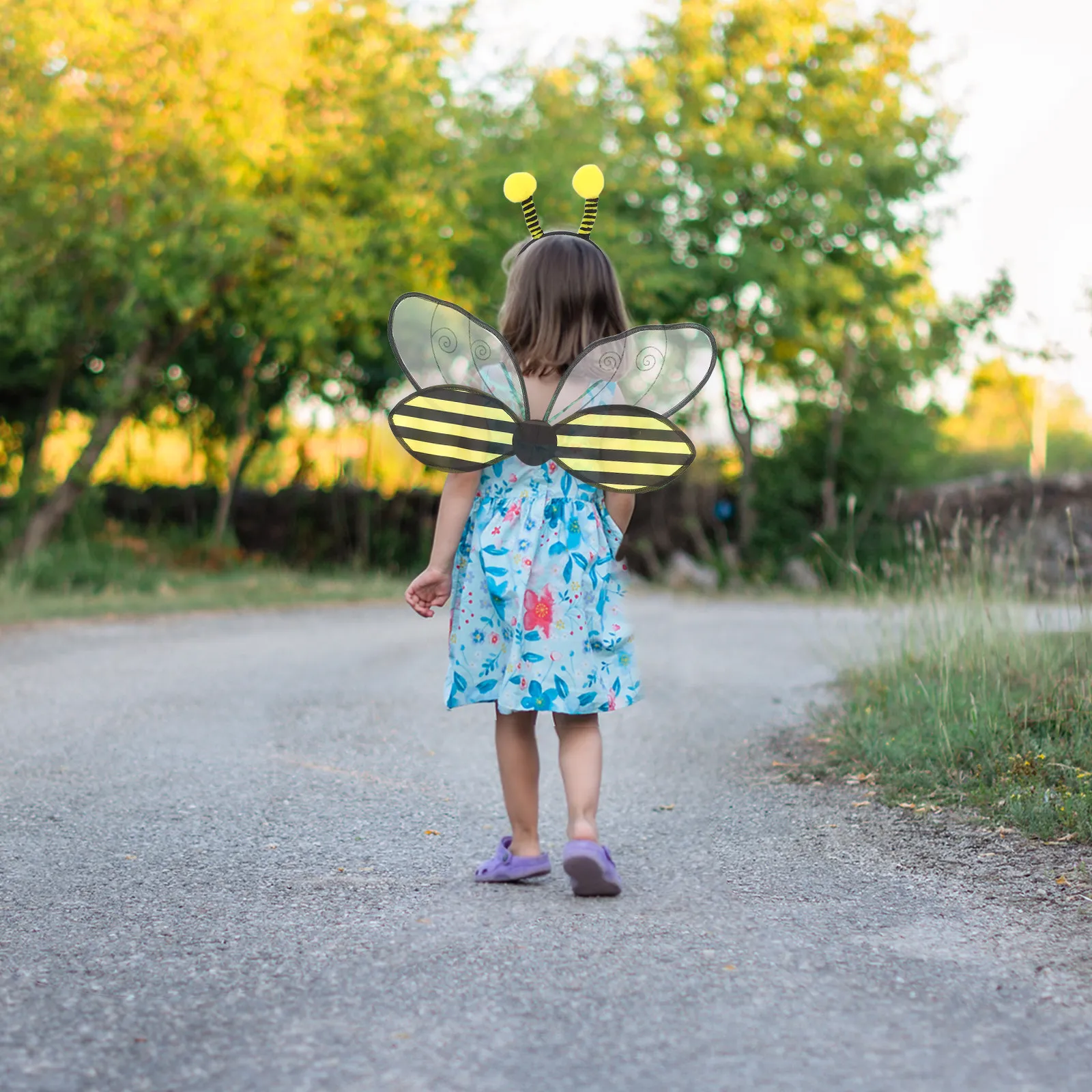 1 セット蜂コスプレ衣装黄色のハロウィーンコスチューム用翼ヘッドバンドステージパフォーマンスドレスアップパーティーフェスティバル小道具