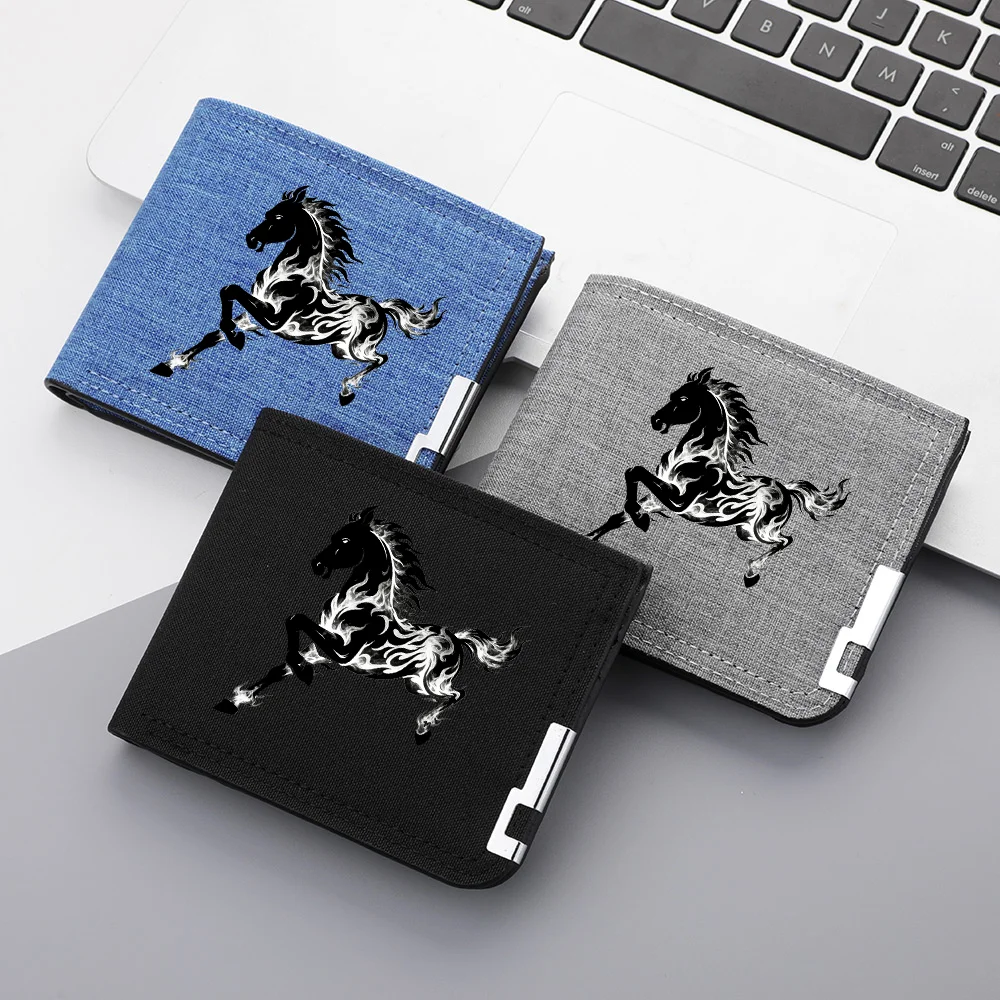 Men's Simple Canvas Short Wallet, Double-fold Design, Metal Frame, Multiple Card Slots, with Credit Card Holder