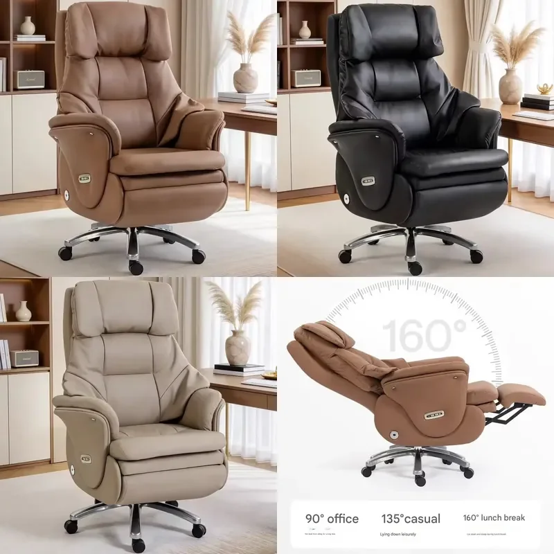 Modern Executive Office Chair Genuine Leather Ergonomic High Back Computer Desk Chair for Home Hotel Hospital Use