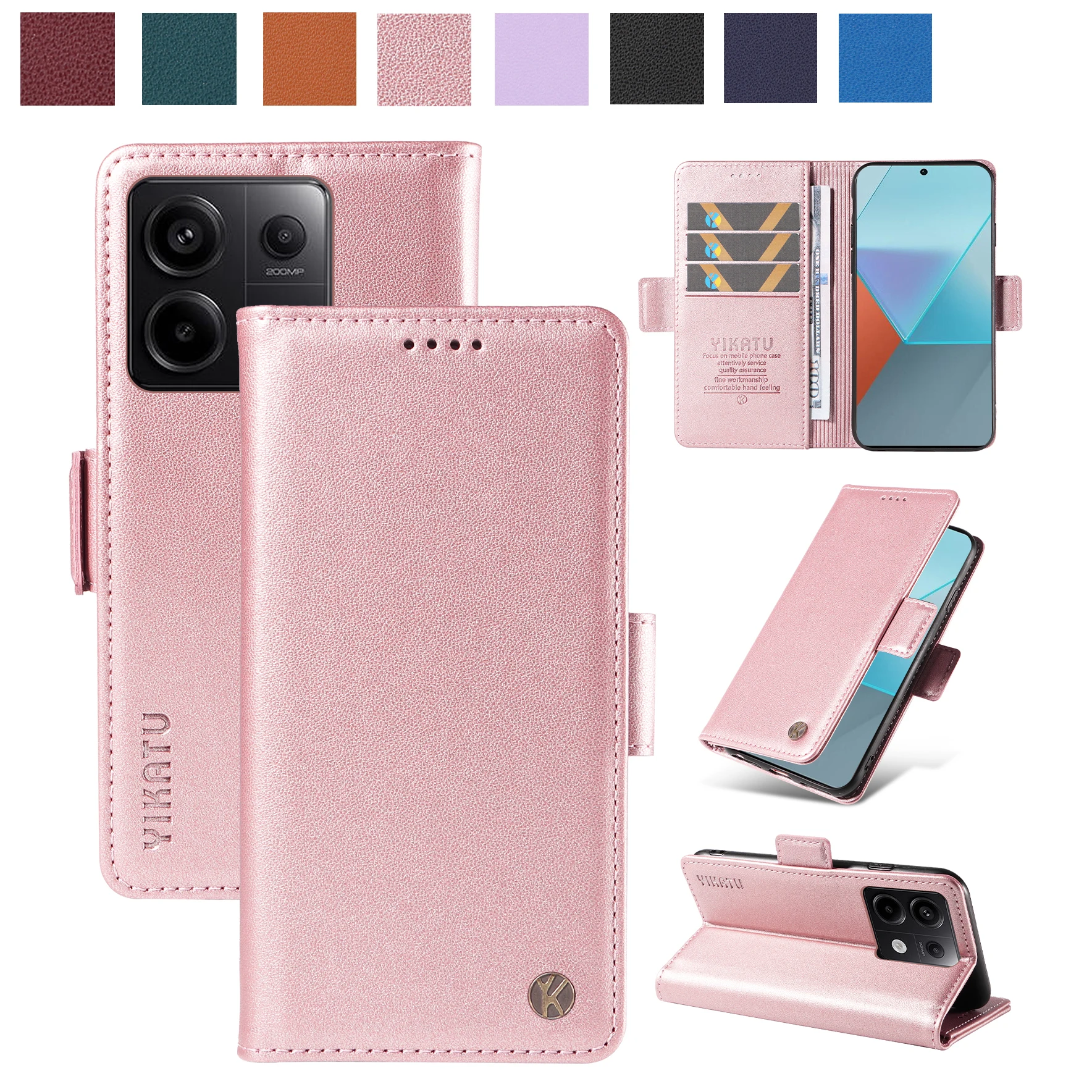 

YK003 Flip Leather Card Slot Holder Phone Case For Redmi Note 11 12 13 13Pro 14 14Pro 14T Wallet Magnetic Cover
