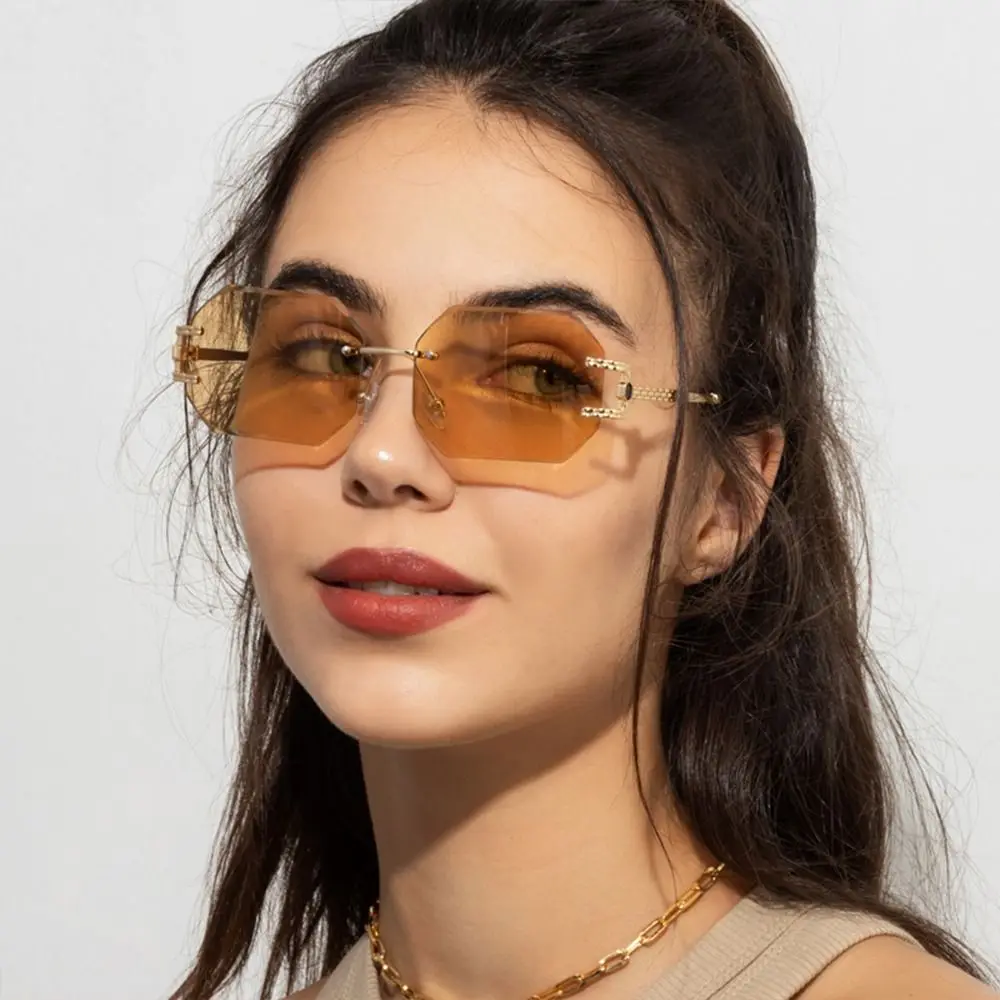 

Vintage Sunglasses Women Rimless Polygon Sun Glasses Fashion Shades Goggles Square Cutting Lens Ladies Frameless Eyeglasses