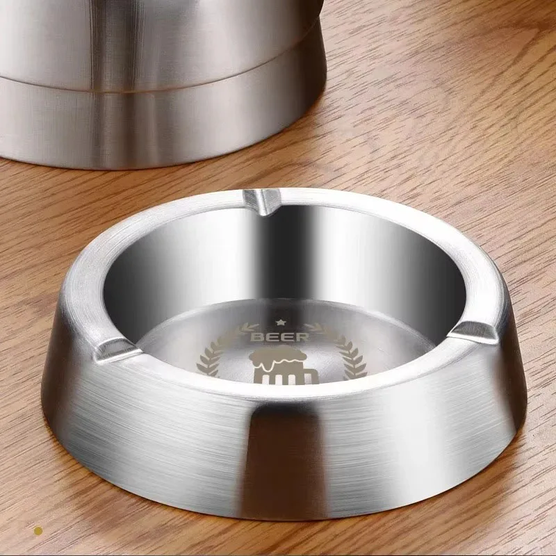 Custom Logo Round Stainless Steel Ashtray, Silver Cigarettes Ash Tray for Smoker
