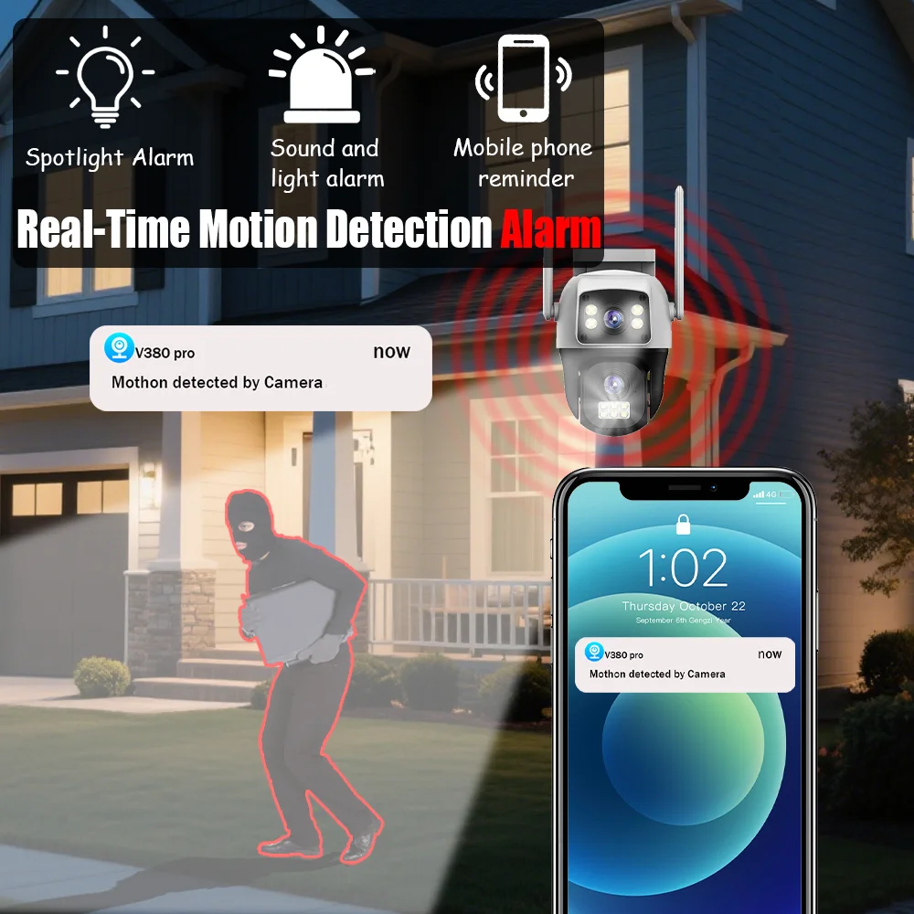 V380 Pro WiFi  Camera Outdoor Dual Lens Dual Screen Wireless Surveillance Human Detect Security Protection PTZ IP 4G Cameras