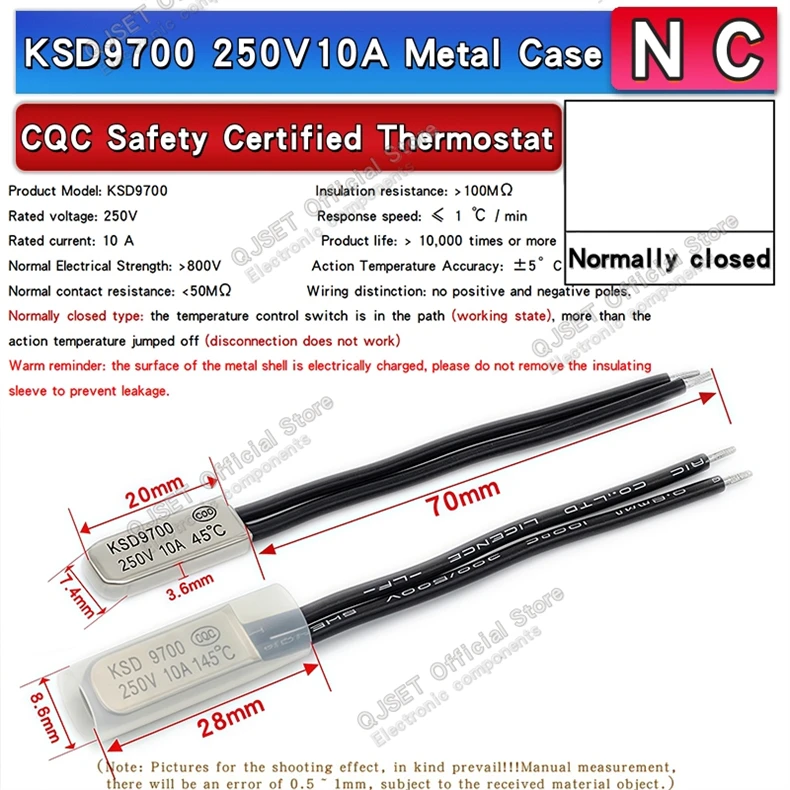 2 Stücke KSD9700 250 V/10 A 16A 40 ~ 150 Grad Normalerweise Geschlossener Temperaturregelungsschalter Bimetall Temperaturschalter Wärmeschutz – Detail 4