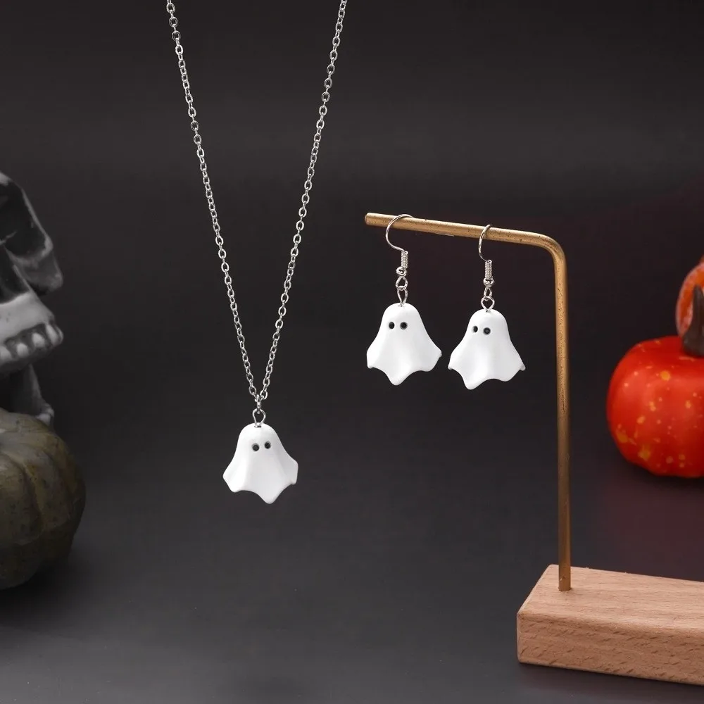 Cute Cartoon Ghost Drop Earrings Alloy Lightweight Women Necklace White Jewelry Halloween Earrings Stage Performances