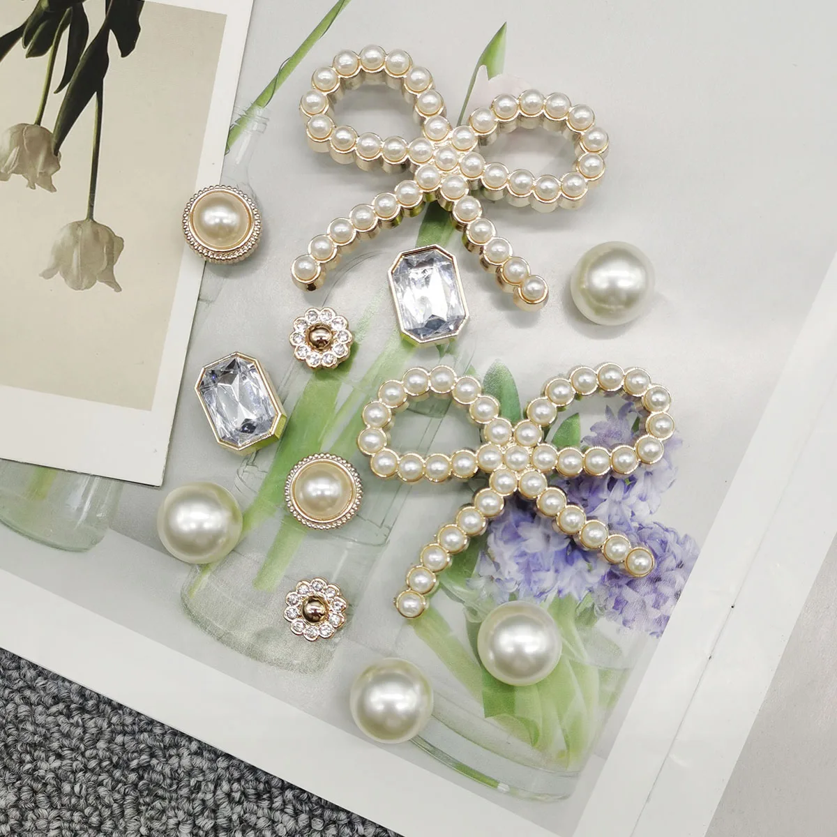 12PCS Flower Shoe Charms Bling Geometric Square Shoe Buckles Decorations Bowknot Shoe Accessories DIY Mutlifunctional Shoe Clips