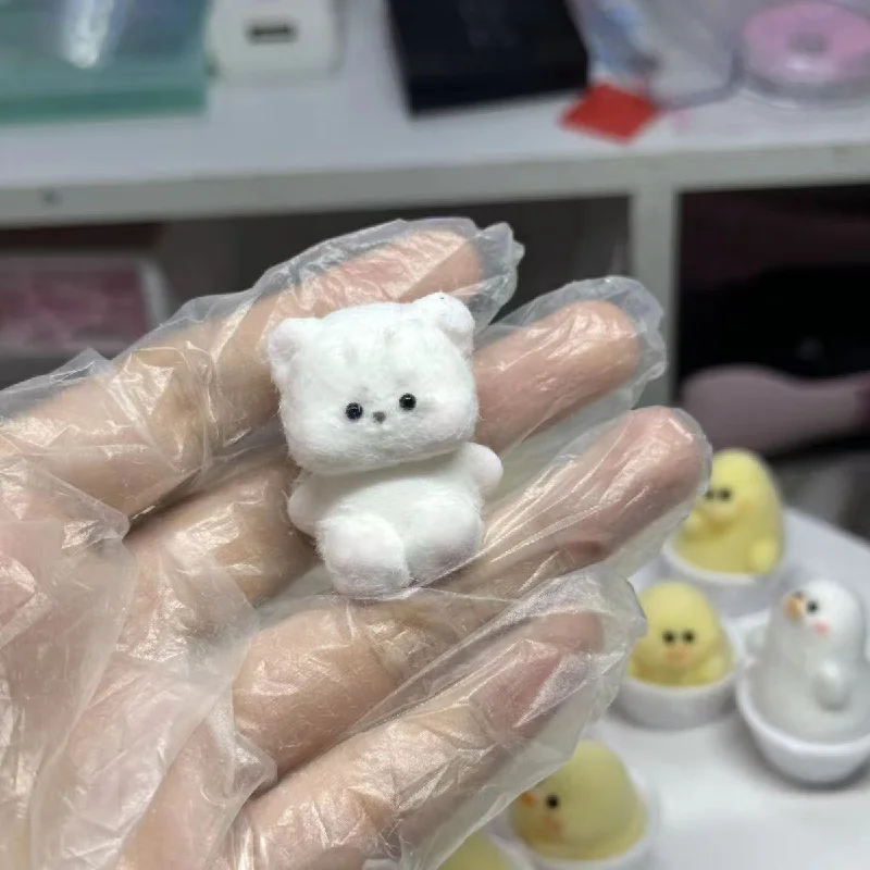 Cute Mini Handmade Silicone Fun White Bear Cute Little Animal Baby Bear Car Key Chain Pendant Bag Birthday Gift Soft Squishy Toy