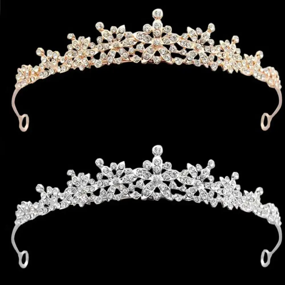 2 قطعة غطاء رأس العروس زهرة كريستال تيارا قرط كبس تألق حجر الراين الملكة تاج الذهب والفضة الأميرة عقال