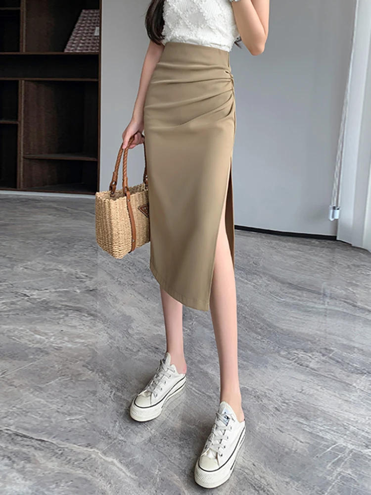 

Юбка-карандаш с высокой талией и разрезом, облегающая, для женщин, ранняя весна 2026, осенняя мода, новый стиль, стройнящая, обтягивающая, на одно плечо