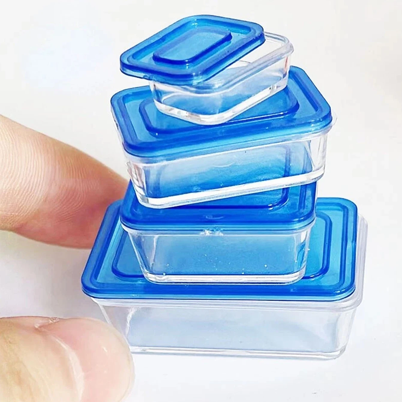 One package Mini square storage box set - Dollhouse kitchen accessories - Mini transparent food storage box model view 5